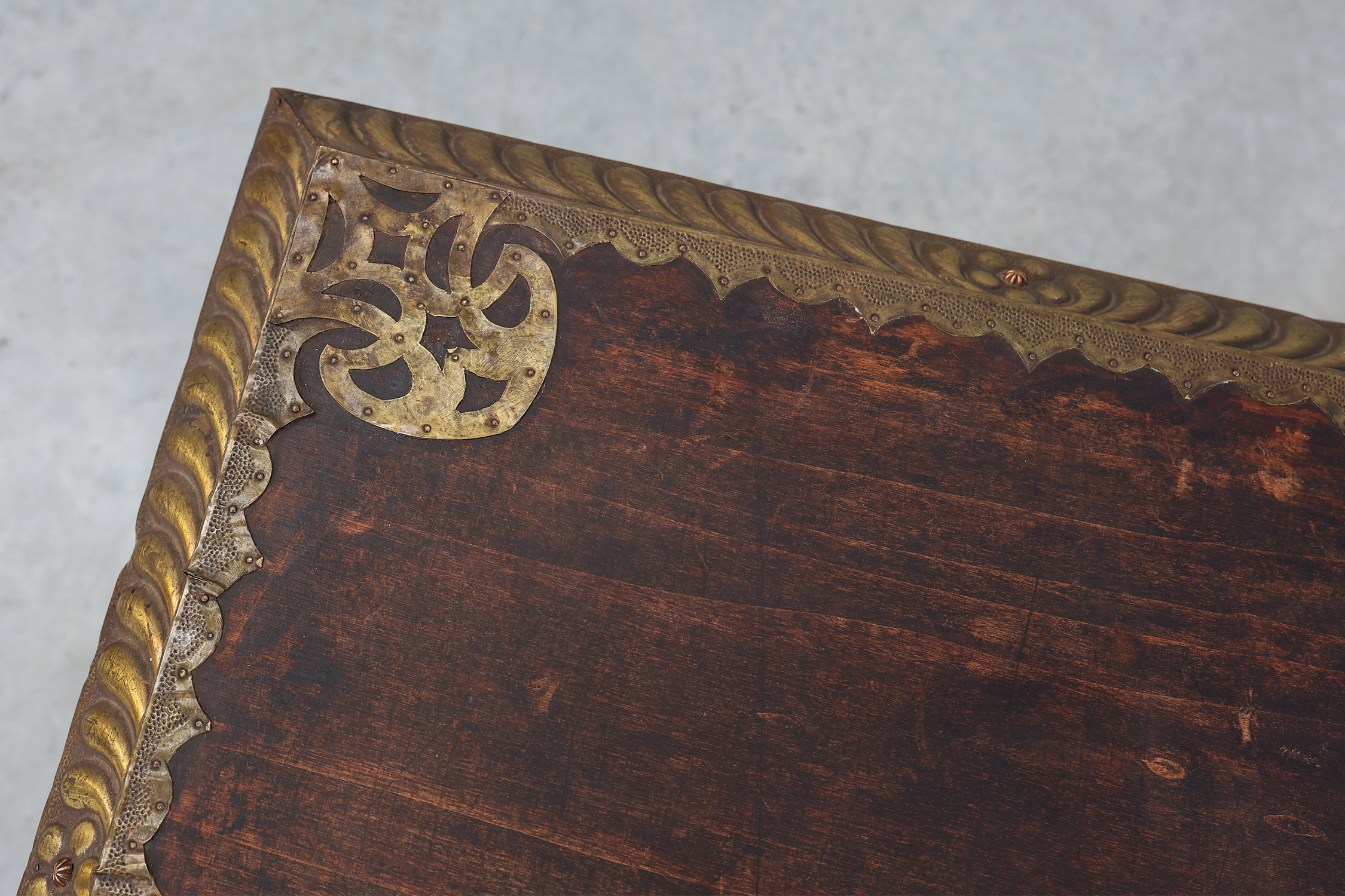 Arts & Crafts side table in oak and copper, United Kingdom ca. 1910thumbnail